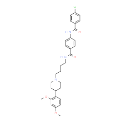 ChemSpider 2D Image | 4-Chloro-N-[4-({4-[4-(2,4-dimethoxyphenyl)-1-piperidinyl]butyl}carbamoyl)phenyl]benzamide | C31H36ClN3O4