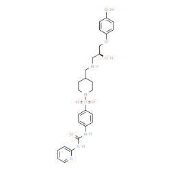 ChemSpider 2D Image | 1-(4-{[4-({[(2S)-2-hydroxy-3-(4-hydroxyphenoxy)propyl]amino}methyl)piperidin-1-yl]sulfonyl}phenyl)-3-pyridin-2-ylurea | C27H33N5O6S