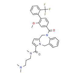 ChemSpider 2D Image | N-[3-(Dimethylamino)propyl]-10-{[2-methoxy-2'-(trifluoromethyl)-4-biphenylyl]carbonyl}-N-methyl-10,11-dihydro-5H-pyrrolo[2,1-c][1,4]benzodiazepine-3-carboxamide | C34H35F3N4O3