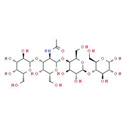 ChemSpider 2D Image | beta-D-Galactopyranosyl-(1->3)-2-acetamido-2-deoxy-beta-D-galactopyranosyl-(1->4)-beta-D-galactopyranosyl-(1->4)-alpha-D-glucopyranose | C26H45NO21
