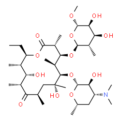 ChemSpider 2D Image | (3R,4S,5S,6R,7R,9R,11R,12S,13S,14R)-4-{[(2S,3S,4S,5S,6S)-4,5-Dihydroxy-6-methoxy-3-methyltetrahydro-2H-pyran-2-yl]oxy}-6-{[(2R,3S,4R,6S)-4-(dimethylamino)-3-hydroxy-6-methyltetrahydro-2H-pyran-2-yl]ox
y}-14-ethyl-7,12-dihydroxy-3,5,7,9,11,13-hexamethyloxacyclotetradecane-2,10-dione | C36H65NO13