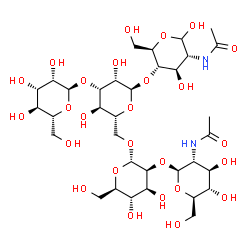 ChemSpider 2D Image | 2-Acetamido-2-deoxy-beta-D-glucopyranosyl-(1->2)-alpha-D-mannopyranosyl-(1->6)-[alpha-D-mannopyranosyl-(1->3)]-alpha-D-mannopyranosyl-(1->4)-2-acetamido-2-deoxy-D-glucopyranose | C34H58N2O26