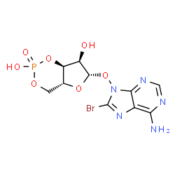 ChemSpider 2D Image | (4aR,6S,7R,7aS)-6-[(6-Amino-8-bromo-9H-purin-9-yl)oxy]tetrahydro-4H-furo[3,2-d][1,3,2]dioxaphosphinine-2,7-diol 2-oxide | C10H11BrN5O7P