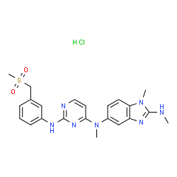 ChemSpider 2D Image | N~2~,N~5~,1-Trimethyl-N~5~-[2-({3-[(methylsulfonyl)methyl]phenyl}amino)-4-pyrimidinyl]-1H-benzimidazole-2,5-diamine hydrochloride (1:1) | C22H26ClN7O2S