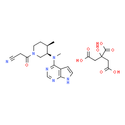 ChemSpider 2D Image | citric acid;3-[(3R,4R)-4-methyl-3-[methyl(7H-pyrrolo[2,3-d]pyrimidin-4-yl)amino]-1-piperidyl]-3-oxo-propanenitrile | C22H28N6O8