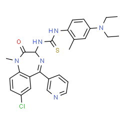 ChemSpider 2D Image | 1-[7-Chloro-1-methyl-2-oxo-5-(3-pyridinyl)-2,3-dihydro-1H-1,4-benzodiazepin-3-yl]-3-[4-(diethylamino)-2-methylphenyl]thiourea | C27H29ClN6OS