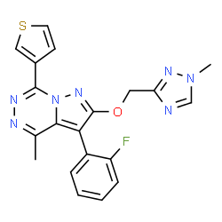 ChemSpider 2D Image | 3-(2-Fluorophenyl)-4-methyl-2-[(1-methyl-1H-1,2,4-triazol-3-yl)methoxy]-7-(3-thienyl)pyrazolo[1,5-d][1,2,4]triazine | C20H16FN7OS