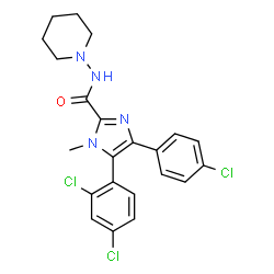 ChemSpider 2D Image | 4-(4-Chlorophenyl)-5-(2,4-dichlorophenyl)-1-methyl-N-(1-piperidinyl)-1H-imidazole-2-carboxamide | C22H21Cl3N4O