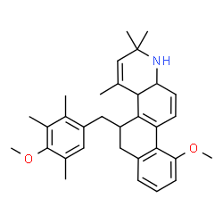 ChemSpider 2D Image | 10-Methoxy-5-(4-methoxy-2,3,5-trimethylbenzyl)-2,2,4-trimethyl-1,2,4a,5,6,12a-hexahydronaphtho[2,1-f]quinoline | C32H39NO2