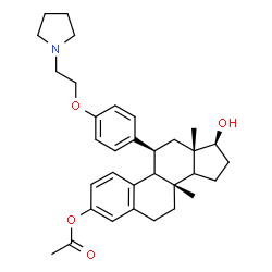 ChemSpider 2D Image | (9xi,11beta,14xi,17beta)-17-Hydroxy-8-methyl-11-{4-[2-(1-pyrrolidinyl)ethoxy]phenyl}estra-1,3,5(10)-trien-3-yl acetate | C33H43NO4