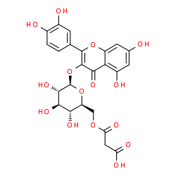 ChemSpider 2D Image | 2-(3,4-Dihydroxyphenyl)-5,7-dihydroxy-4-oxo-4H-chromen-3-yl 6-O-(carboxyacetyl)-beta-L-glucopyranoside | C24H22O15