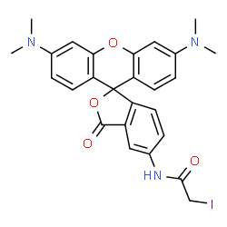 ChemSpider 2D Image | N-[3',6'-Bis(dimethylamino)-3-oxo-3H-spiro[2-benzofuran-1,9'-xanthen]-5-yl]-2-iodoacetamide | C26H24IN3O4