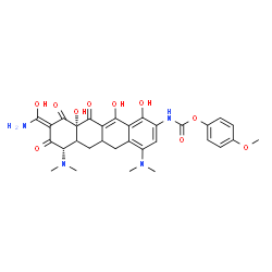 ChemSpider 2D Image | 4-Methoxyphenyl [(7S,9Z,10aS)-9-[amino(hydroxy)methylene]-4,7-bis(dimethylamino)-1,10a,12-trihydroxy-8,10,11-trioxo-5,5a,6,6a,7,8,9,10,10a,11-decahydro-2-tetracenyl]carbamate | C31H34N4O10