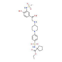 ChemSpider 2D Image | Ethyl 1-({[4-(4-{[(2R)-2-hydroxy-2-{4-hydroxy-3-[(methylsulfonyl)amino]phenyl}ethyl]amino}-1-piperidinyl)phenyl]sulfonyl}amino)cyclopentanecarboxylate | C28H40N4O8S2