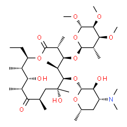 ChemSpider 2D Image | (3R,4S,5S,6R,7R,9R,11R,12S,13S,14R)-6-{[(2R,3S,4R,6S)-4-(Dimethylamino)-3-hydroxy-6-methyltetrahydro-2H-pyran-2-yl]oxy}-14-ethyl-7,12-dihydroxy-3,5,7,9,11,13-hexamethyl-4-{[(2S,3S,4S,5S,6S)-4,5,6-trim
ethoxy-3-methyltetrahydro-2H-pyran-2-yl]oxy}oxacyclotetradecane-2,10-dione | C38H69NO13