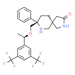 ChemSpider 2D Image | (5R,8S)-8-({(1R)-1-[3,5-Bis(trifluoromethyl)phenyl]ethoxy}methyl)-8-phenyl-2,7-diazaspiro[4.5]decan-3-one | C25H26F6N2O2