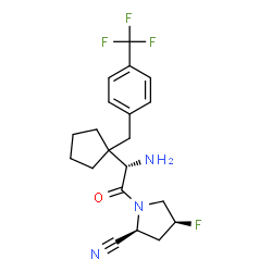 ChemSpider 2D Image | (2S,4S)-1-[(2S)-2-Amino-2-{1-[4-(trifluoromethyl)benzyl]cyclopentyl}acetyl]-4-fluoro-2-pyrrolidinecarbonitrile | C20H23F4N3O