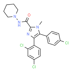 ChemSpider 2D Image | 5-(4-Chlorophenyl)-4-(2,4-dichlorophenyl)-1-methyl-N-(1-piperidinyl)-1H-imidazole-2-carboxamide | C22H21Cl3N4O