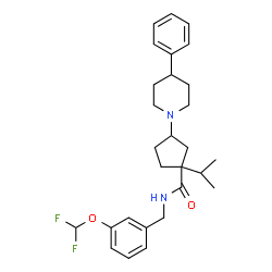 ChemSpider 2D Image | N-[3-(Difluoromethoxy)benzyl]-1-isopropyl-3-(4-phenyl-1-piperidinyl)cyclopentanecarboxamide | C28H36F2N2O2