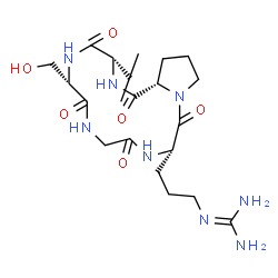 ChemSpider 2D Image | Cyclo[glycyl-N~5~-(diaminomethylene)-L-ornithyl-L-prolyl-L-valyl-L-seryl] | C21H36N8O6