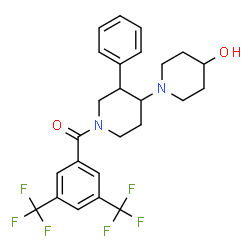 ChemSpider 2D Image | [3,5-Bis(trifluoromethyl)phenyl](4-hydroxy-3'-phenyl-1,4'-bipiperidin-1'-yl)methanone | C25H26F6N2O2