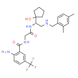 ChemSpider 2D Image | 2-Amino-N-(2-{[(1S)-2-[(2,4-dimethylbenzyl)amino]-1-(1-hydroxycyclopentyl)ethyl]amino}-2-oxoethyl)-5-(trifluoromethyl)benzamide | C26H33F3N4O3