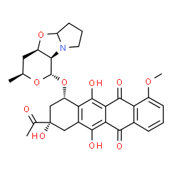 ChemSpider 2D Image | (8S,10S)-8-Acetyl-6,8,11-trihydroxy-1-methoxy-10-{[(1S,3S,4aR,9aR)-3-methyloctahydro-1H-pyrano[3,4-d]pyrrolo[2,1-b][1,3]oxazol-1-yl]oxy}-7,8,9,10-tetrahydro-5,12-tetracenedione | C31H33NO10