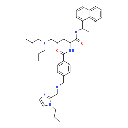 ChemSpider 2D Image | N-[5-(Dipropylamino)-1-{[(1S)-1-(1-naphthyl)ethyl]amino}-1-oxo-2-pentanyl]-4-({[(1-propyl-1H-imidazol-2-yl)methyl]amino}methyl)benzamide | C38H52N6O2