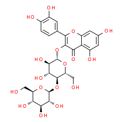 ChemSpider 2D Image | 2-(3,4-Dihydroxyphenyl)-5,7-dihydroxy-4-oxo-4H-chromen-3-yl 4-O-beta-D-glucopyranosyl-beta-D-glucopyranoside | C27H30O17