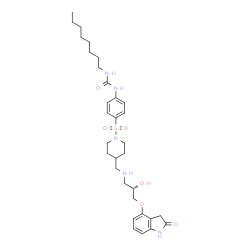 ChemSpider 2D Image | 1-[4-({4-[({(2S)-2-Hydroxy-3-[(2-oxo-2,3-dihydro-1H-indol-4-yl)oxy]propyl}amino)methyl]-1-piperidinyl}sulfonyl)phenyl]-3-octylurea | C32H47N5O6S