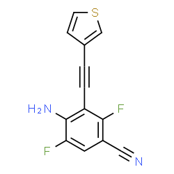 ChemSpider 2D Image | 4-Amino-2,5-difluoro-3-(3-thienylethynyl)benzonitrile | C13H6F2N2S