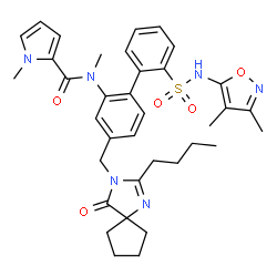 ChemSpider 2D Image | N-{4-[(2-Butyl-4-oxo-1,3-diazaspiro[4.4]non-1-en-3-yl)methyl]-2'-[(3,4-dimethyl-1,2-oxazol-5-yl)sulfamoyl]-2-biphenylyl}-N,1-dimethyl-1H-pyrrole-2-carboxamide | C36H42N6O5S