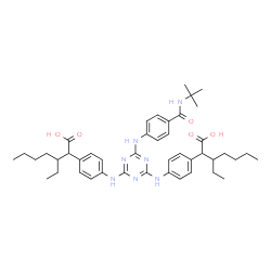 ChemSpider 2D Image | 2,2'-{[6-({4-[(2-Methyl-2-propanyl)carbamoyl]phenyl}amino)-1,3,5-triazine-2,4-diyl]bis(imino-4,1-phenylene)}bis(3-ethylheptanoic acid) | C44H59N7O5