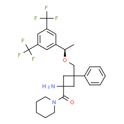ChemSpider 2D Image | [1-Amino-3-({(1R)-1-[3,5-bis(trifluoromethyl)phenyl]ethoxy}methyl)-3-phenylcyclobutyl](1-piperidinyl)methanone | C27H30F6N2O2
