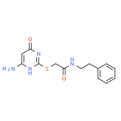 ChemSpider 2D Image | acetamide, 2-[(4-amino-1,6-dihydro-6-oxo-2-pyrimidinyl)thio]-N-(2-phenylethyl)- | C14H16N4O2S
