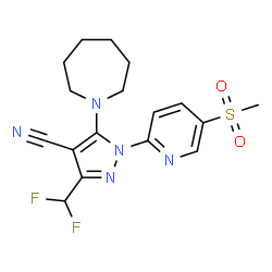ChemSpider 2D Image | 5-(1-Azepanyl)-3-(difluoromethyl)-1-[5-(methylsulfonyl)-2-pyridinyl]-1H-pyrazole-4-carbonitrile | C17H19F2N5O2S