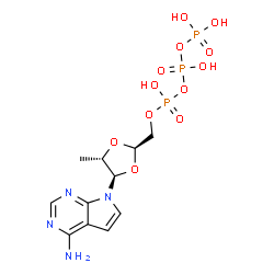 ChemSpider 2D Image | Triphosphoric acid, mono[[(2R,4R,5S)-4-(4-amino-7H-pyrrolo[2,3-d]pyrimidin-7-yl)-5-methyl-1,3-dioxolan-2-yl]methyl] ester | C11H17N4O12P3