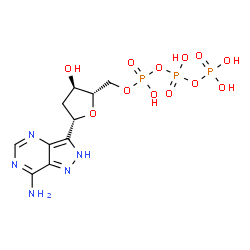 ChemSpider 2D Image | (5S)-5-(7-Amino-2H-pyrazolo[4,3-d]pyrimidin-3-yl)-2,5-anhydro-4-deoxy-1-O-(hydroxy{[hydroxy(phosphonooxy)phosphoryl]oxy}phosphoryl)-D-erythro-pentitol | C10H16N5O12P3