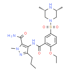 ChemSpider 2D Image | 4-[(5-{[(3R,5S)-3,5-Dimethyl-1-piperazinyl]sulfonyl}-2-ethoxybenzoyl)amino]-1-methyl-3-propyl-1H-pyrazole-5-carboxamide | C23H34N6O5S