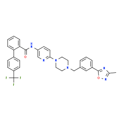 ChemSpider 2D Image | N-(6-{4-[3-(3-Methyl-1,2,4-oxadiazol-5-yl)benzyl]-1-piperazinyl}-3-pyridinyl)-4'-(trifluoromethyl)-2-biphenylcarboxamide | C33H29F3N6O2