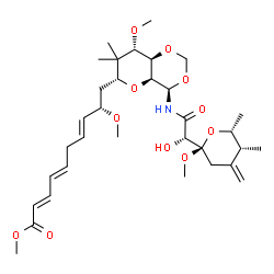ChemSpider 2D Image | Methyl (2E,4E,7E,9S)-10-[(4R,4aS,6R,8S,8aR)-4-({(2S)-2-hydroxy-2-[(2R,5R,6R)-2-methoxy-5,6-dimethyl-4-methylenetetrahydro-2H-pyran-2-yl]acetyl}amino)-8-methoxy-7,7-dimethylhexahydropyrano[3,2-d][1,3]d
ioxin-6-yl]-9-methoxy-2,4,7-decatrienoate | C33H51NO11