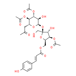 ChemSpider 2D Image | 4-O-Acetyl-6-O-[(2E)-3-(4-hydroxyphenyl)-2-propenoyl]-beta-D-sorbofuranosyl (5R)-3,4-di-O-acetyl-5-(2-oxopropyl)-alpha-D-xylopyranoside | C29H36O16