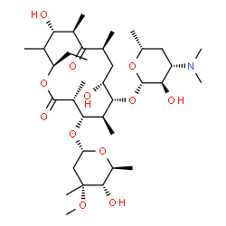 ChemSpider 2D Image | (3R,4S,5S,6R,7R,9S,11R,12S,14R)-14-Ethyl-7,12-dihydroxy-3,5,9,11,13-pentamethyl-2,10-dioxo-6-{[3,4,6-trideoxy-3-(dimethylamino)-beta-D-xylo-hexopyranosyl]oxy}oxacyclotetradecan-4-yl 2,6-dideoxy-3-C-me
thyl-3-O-methyl-alpha-L-ribo-hexopyranoside | C36H65NO12