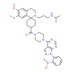 ChemSpider 2D Image | {2'-[3-(Isopropylamino)propyl]-6',7'-dimethoxy-3',4'-dihydro-2'H-spiro[cyclohexane-1,1'-isoquinolin]-4-yl}{4-[1-(2-nitrophenyl)-1H-pyrazolo[3,4-d]pyrimidin-4-yl]-1-piperazinyl}methanone | C38H49N9O5