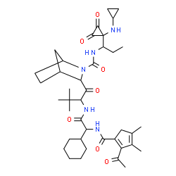 ChemSpider 2D Image | 3-{N-[{[(2-Acetyl-3,4-dimethyl-1,3-cyclopentadien-1-yl)carbonyl]amino}(cyclohexyl)acetyl]-3-methylvalyl}-N-{1-[1-(cyclopropylamino)-2,3-dioxocyclopropyl]propyl}-2-azabicyclo[2.2.1]heptane-2-carboxamid
e | C40H57N5O7