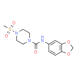 ChemSpider 2D Image | N-(1,3-Benzodioxol-5-yl)-4-(methylsulfonyl)-1-piperazinecarboxamide | C13H17N3O5S