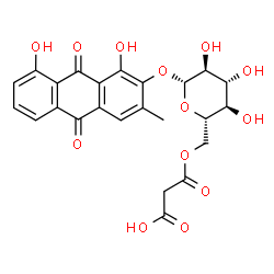 ChemSpider 2D Image | 1,8-Dihydroxy-3-methyl-9,10-dioxo-9,10-dihydro-2-anthracenyl 6-O-(carboxyacetyl)-beta-L-glucopyranoside | C24H22O13