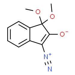 ChemSpider 2D Image | 3-Diazonio-1,1-dimethoxy-1H-inden-2-olate | C11H10N2O3