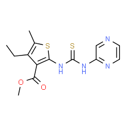 ChemSpider 2D Image | Methyl 4-ethyl-5-methyl-2-[(2-pyrazinylcarbamothioyl)amino]-3-thiophenecarboxylate | C14H16N4O2S2