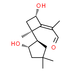 ChemSpider 2D Image | (2E)-2-{(2R,4S)-4-Hydroxy-2-[(1R,2S)-2-hydroxy-4,4-dimethylcyclopentyl]-2-methylcyclobutylidene}propanal | C15H24O3